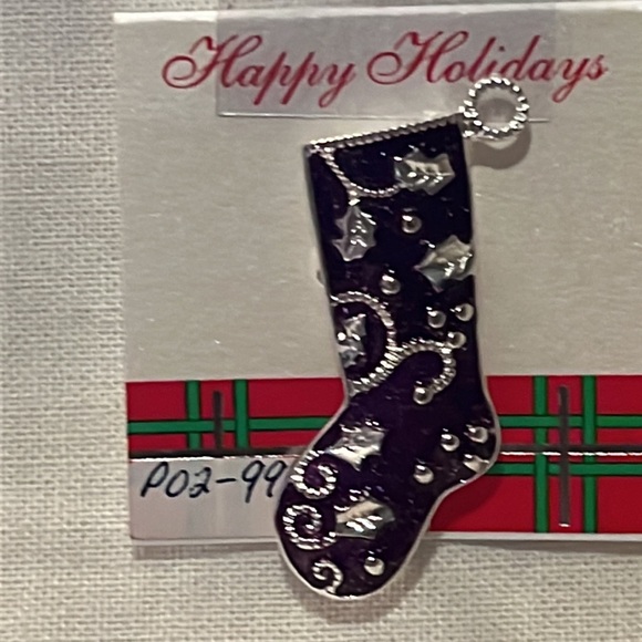 Purple Christmas Stocking Dress Pin. - Picture 2 of 3